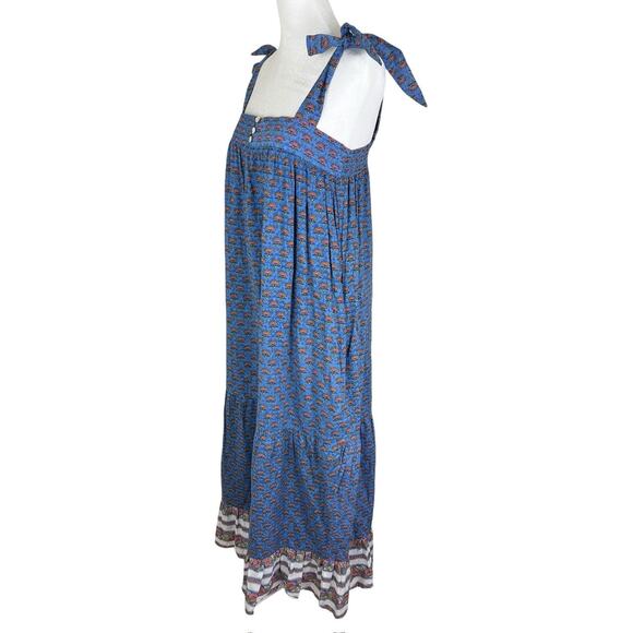 Anthropologie Cleobella India Midi Dress Blue Cotton Lotus Size Large No Belt - Picture 5 of 8